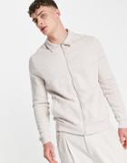 Asos Design Jersey Harrington Jacket In Beige Heather-neutral