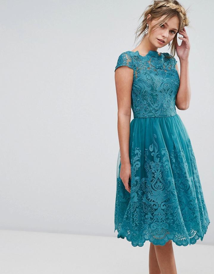 Chi Chi London Premium Lace High Low Dress - Green