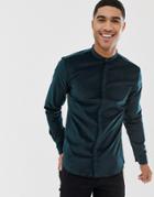 Hugo Edies Extra Slim Fit Velvet Grandad Collar Shirt In Green - Green