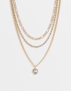Topshop Crystal Set Heart Pendant Multirow Chain Necklace In Gold