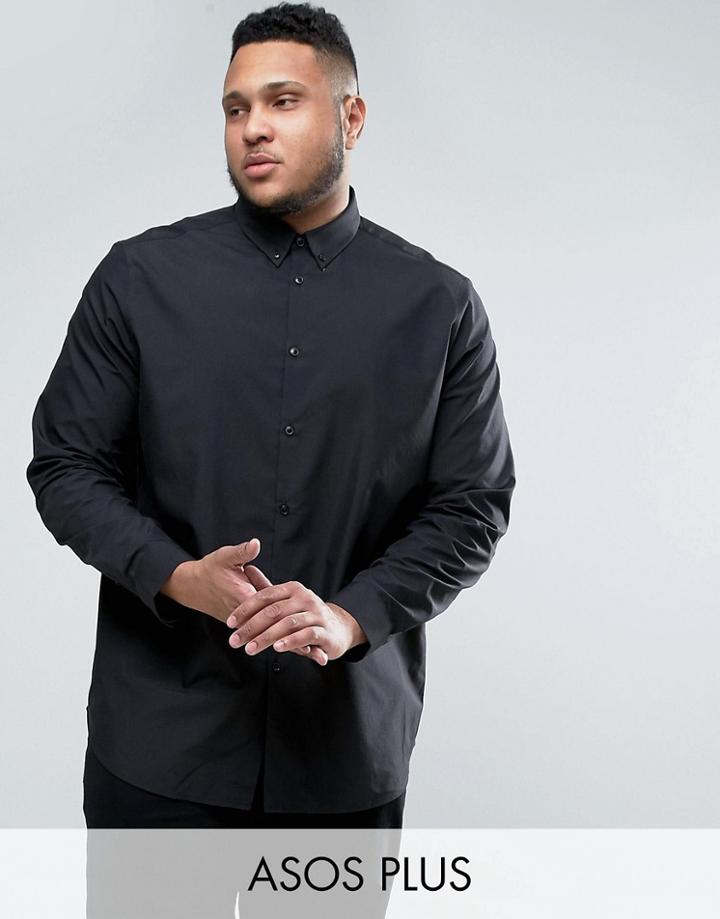 Asos Plus Regular Fit Shirt With Button Down Collar In Black - Black