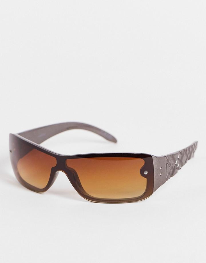 Asos Design Recycled Frame Quilted Temple Sunglasses In Brown