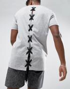 Asos Longline T-shirt With Lace Up Back And Chunky Eyelets In Gray - Gray