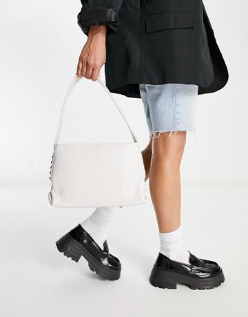 Hvisk Scape Shoulder Bag In White With Green Lace Up Detail - White