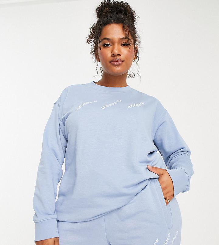 Addias Originals Plus 'logomania' Triple Logo Sweat In Light Blue