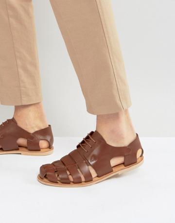 Zign Leather Caged Sandals - Brown