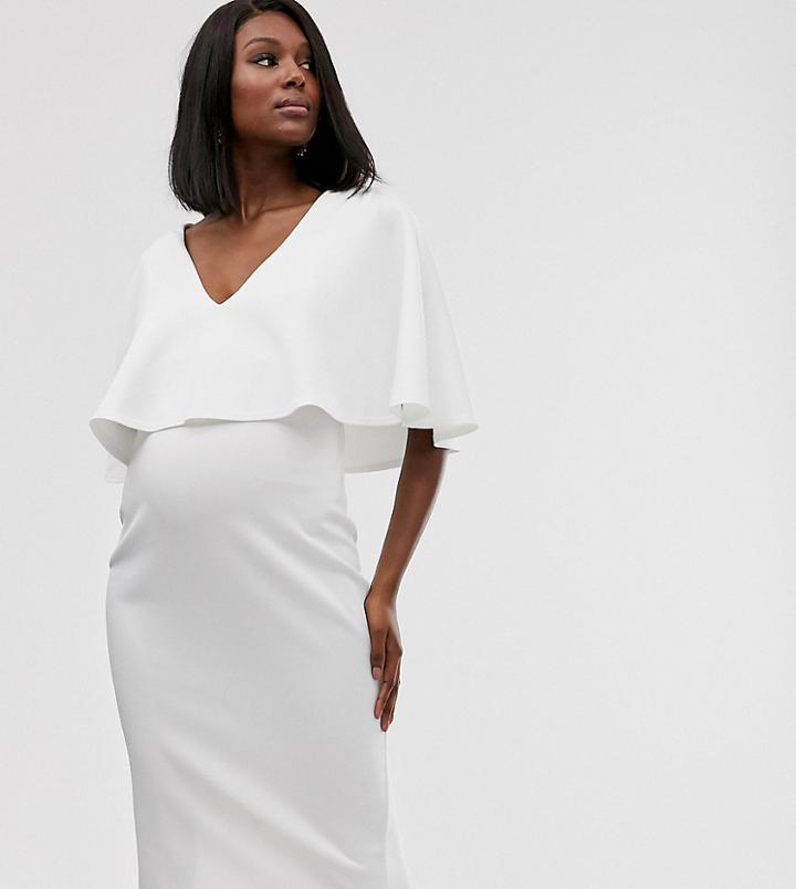 Asos Design Maternity Nursing Cape Double Layer Bodycon Midi Dress - White