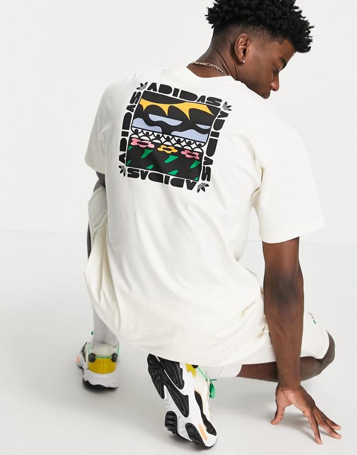 Adidas Originals Floral Trefoil Embroidered T-shirt In Off White
