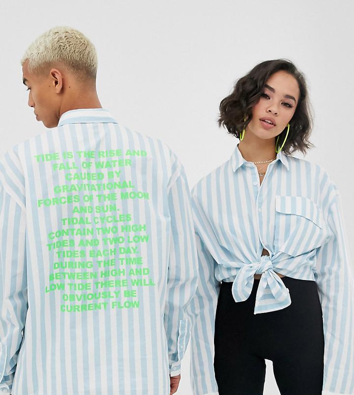 Collusion Unisex Oversized Stripe Shirt With Slogan-multi