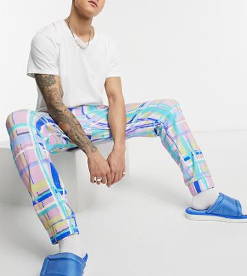Asos Made In Kenya Slim Fit Check Sweatpants-purple
