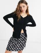 Qed London Ribbed Cardigan In Black