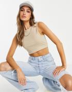 Na-kd Ribbed Crop Top In Beige-neutral