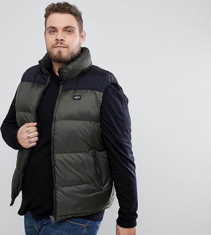 Schott Plus Nylon Puffer Vest Slim Fit In Green/black - Green