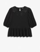 Monki Martha Organic Cotton Top With Organza Collar In Black