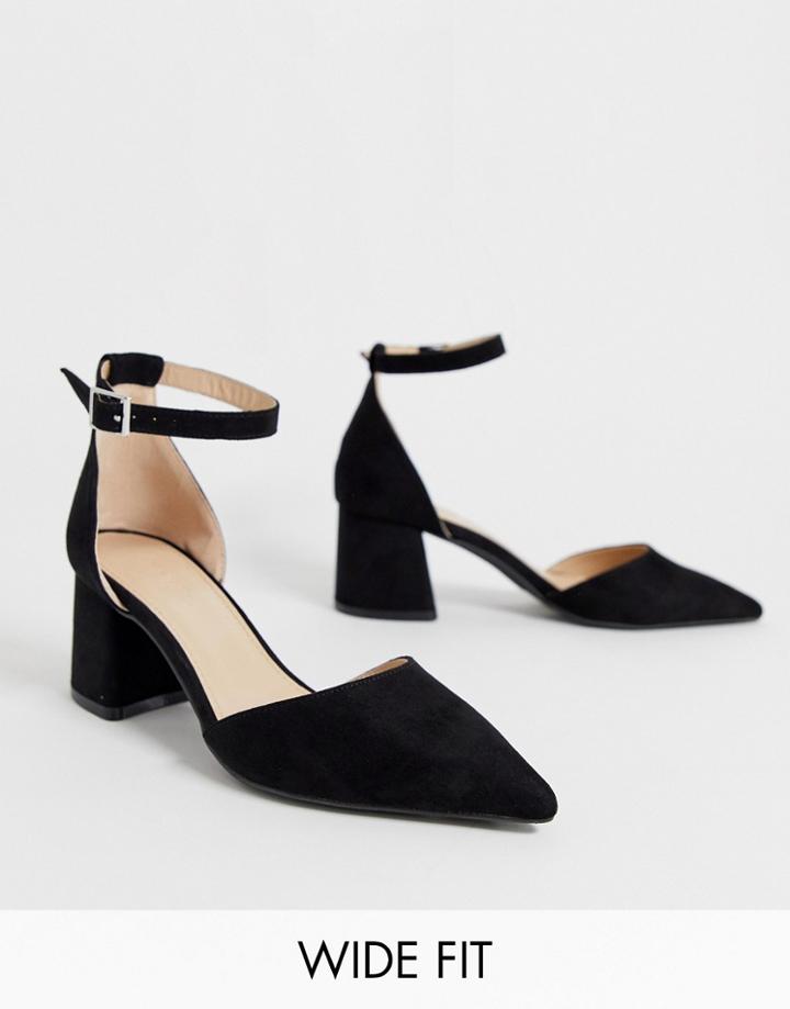 Simply Be Extra Wide Fit Estee Pointed Block Heel Shoe With Ankle Strap In Black - Black