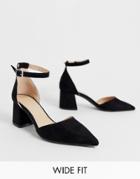 Simply Be Extra Wide Fit Estee Pointed Block Heel Shoe With Ankle Strap In Black - Black