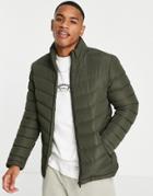 Brave Soul Funnel Neck Puffer Jacket In Khaki-green