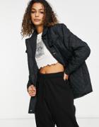 Brave Soul Perkins Diamond Quilted Oversized Shirt Style Coat In Black
