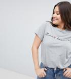 New Look Curve Merci Embroidered Tee - Gray