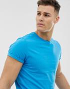 Asos Design Crew Neck T-shirt With Roll Sleeve In Blue