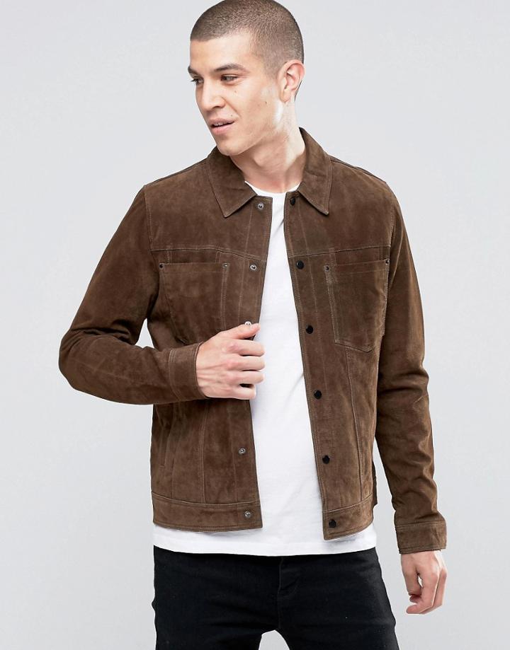 New Look Suede Western Jacket With Collar In Brown - Brown