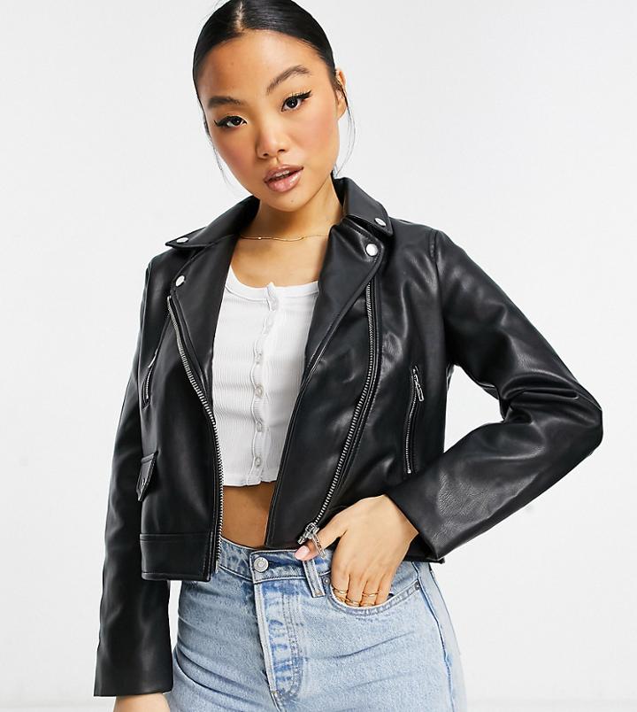 Asos Design Petite Ultimate Faux Leather Biker Jacket In Black