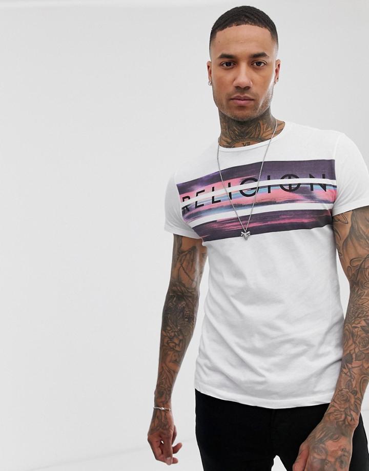 Religion T-shirt With Brush Print In White