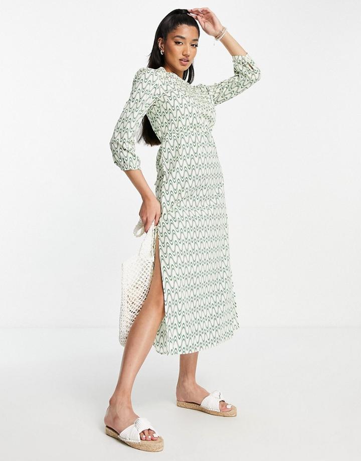 Glamorous Midi Shift Tea Dress With Tie Back In Retro Wave Print-multi