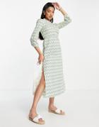 Glamorous Midi Shift Tea Dress With Tie Back In Retro Wave Print-multi
