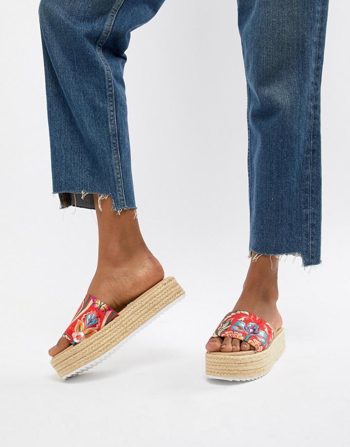 Miss Selfridge Espadrille Sliders In Jacquard - Red