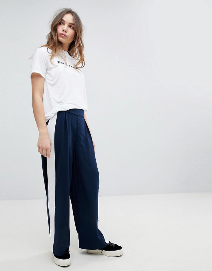Only Wide Leg Pants With Side Stripe - Navy