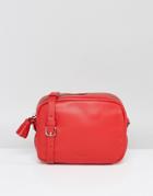 Made Leather Crossbody Bag With Tassel Detail - Red