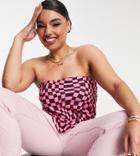 Asos Design Curve Bandeau Top With Scarf Hem In Pink Check Print-multi