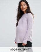 Asos Maternity Sweater In Fluffy Yarn With Crew Neck - Purple