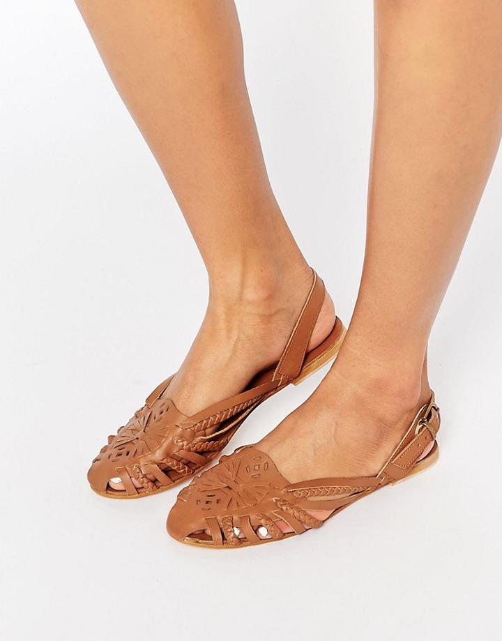 Asos Jolita Leather Slingback Summer Shoes - Tan