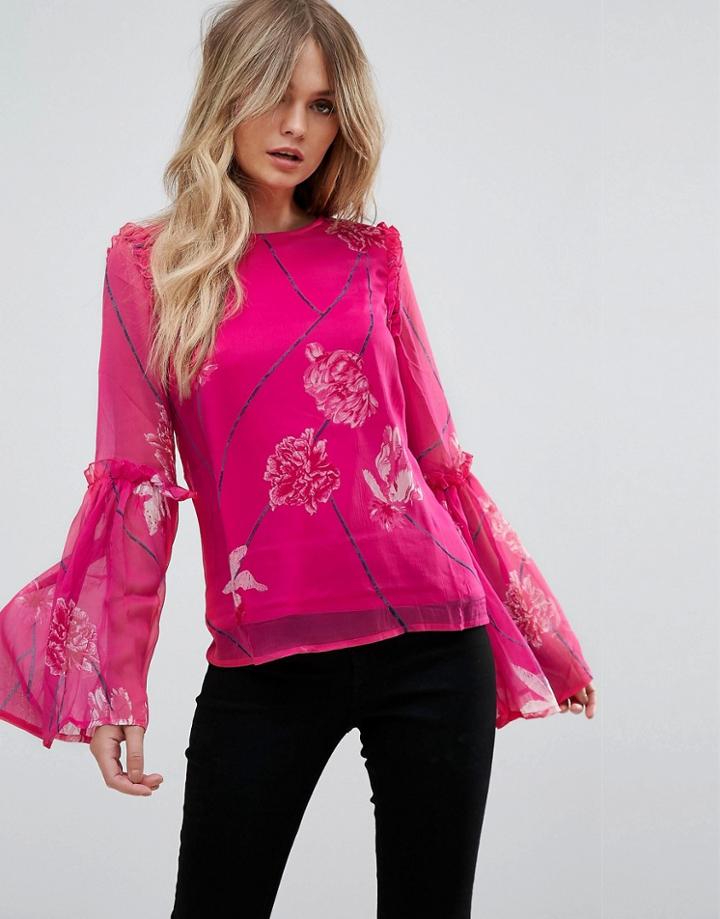 Vero Moda Fluted Sleeve Blouse - Purple
