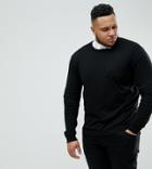 Asos Design Plus Crew Neck Cotton Sweater In Black
