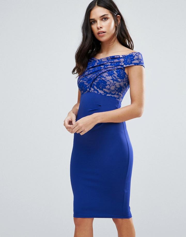 Jessica Wright Bardot Midi Dress With Lace Detail - Blue