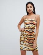 Asos Design Animal Print Strappy Mini Bodycon Dress-multi