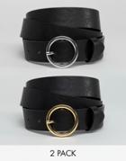 Asos Curve 2 Pack Circle Buckle Waist & Hip Belts - Black