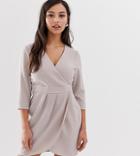 Asos Design Petite Mini Dress With Wrap Skirt - Gray