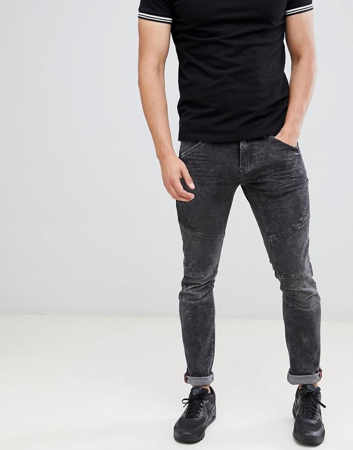Blend Black Washed Skinny Biker Jeans - Black