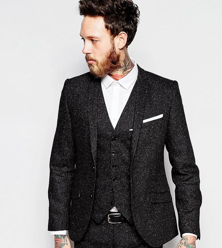 Heart & Dagger Suit Jacket With Multi Color Fleck In Super Skinny Fit - Black