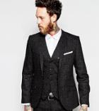 Heart & Dagger Suit Jacket With Multi Color Fleck In Super Skinny Fit - Black