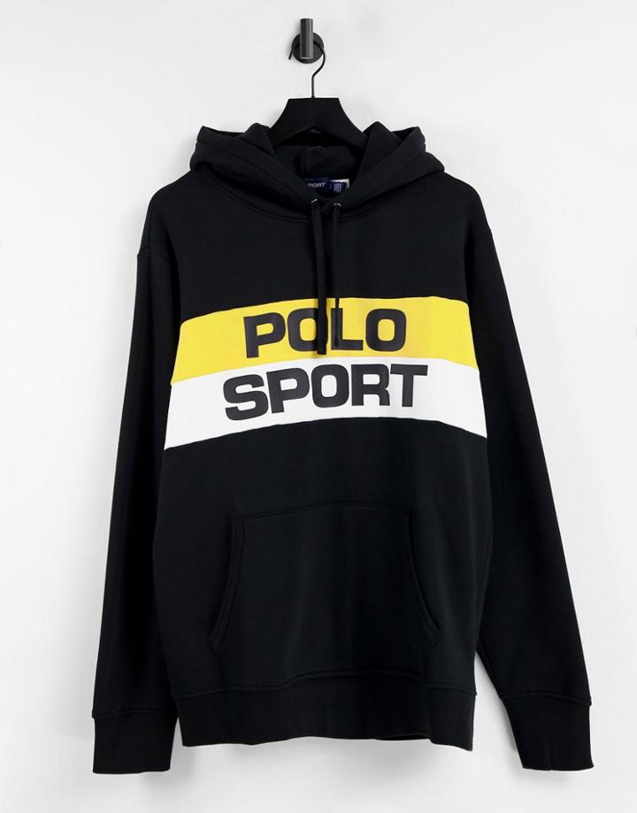 Polo Ralph Lauren Sport Capsule Retro Chest Stripe Logo Hoodie In Black