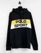 Polo Ralph Lauren Sport Capsule Retro Chest Stripe Logo Hoodie In Black