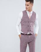 Asos Design Wedding Skinny Suit Vest In Dark Wine Cross Hatch - Red