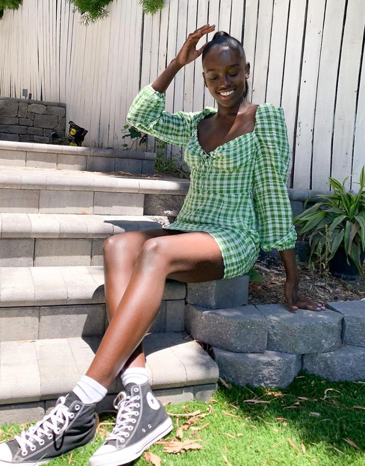 Stradivarius Mini Dress In Green Check