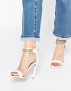 Forever Unique Totem Embellished Barely There Leather Heeled Sandals - White