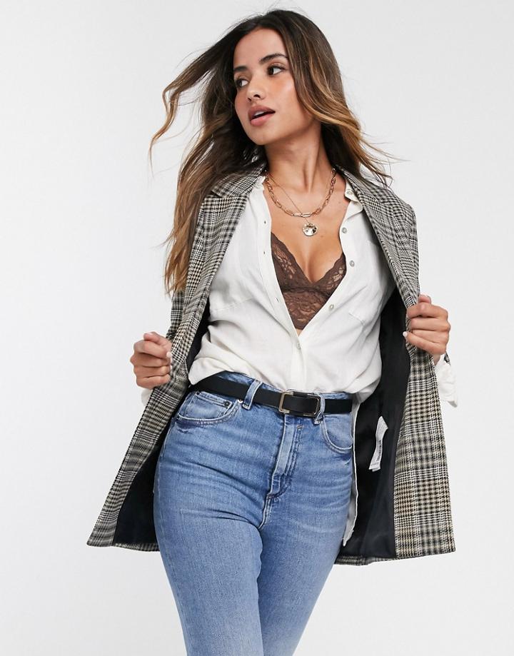 Stradivarius Blazer In Beige Checks-multi